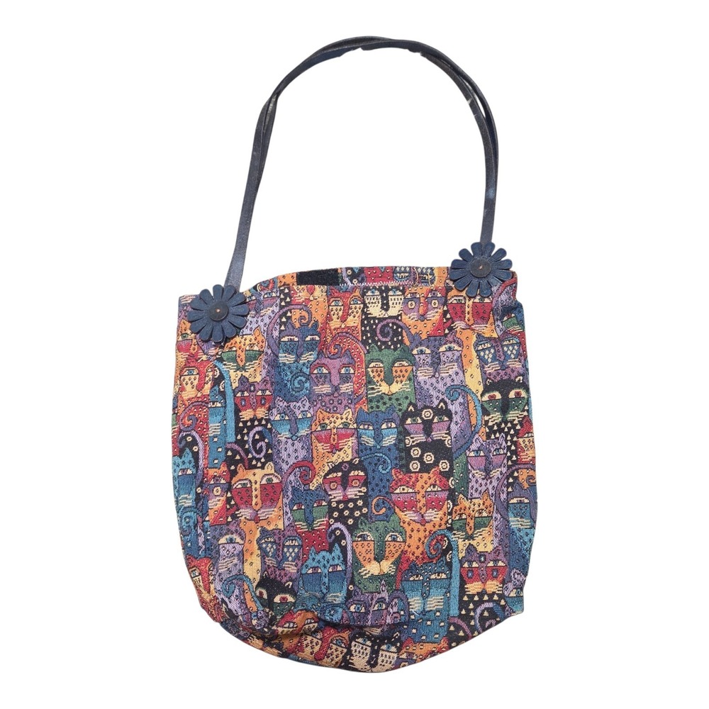 Laurel Burch Tapestry Cat Shoulder Bag Colorful Folk Art‎ Cats Purse Tote Hippie